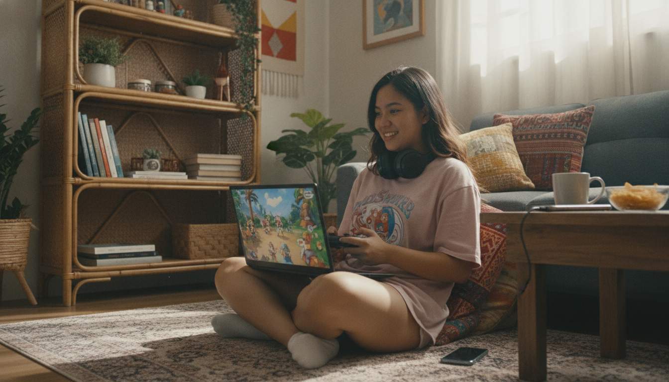 Woman enjoying online gaming